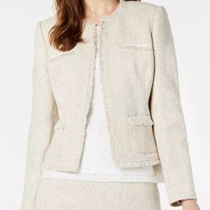 Calvin Klein Open Front Tweed Fringe Jacket 2